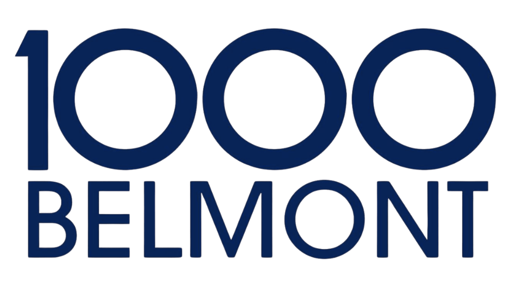A blue and green logo with the numbers 1000 and the word Belmont.
